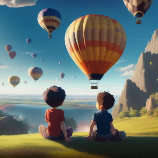 146731645-a highly detailed matte painting of Sizuka and Nobita on a hill watching a Hot Air Balloon with doraemon patterns launch in the.webp